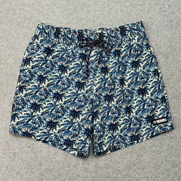 Rock & Roll Denim Swim Short Mens S Tropical Volley Blue Cream Stretch Pull On - Picture 1 of 13
